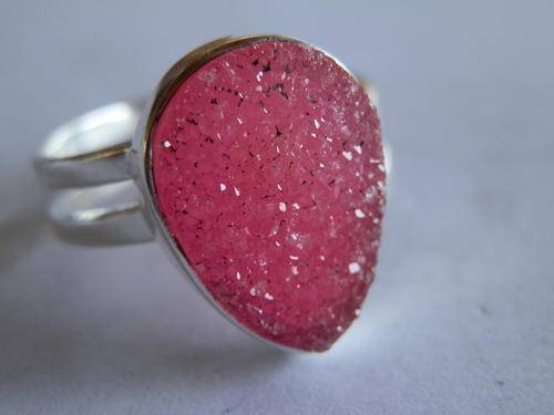 New sterling silver pink ruby druzy ring - thirty (30) days to pay