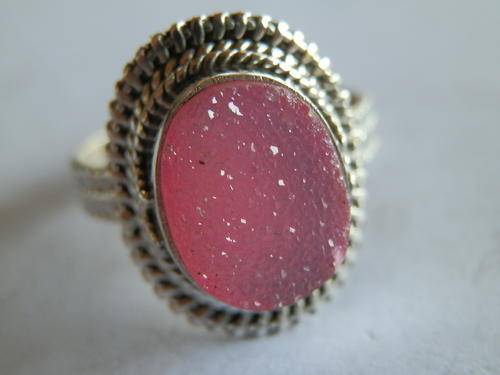New sterling silver pink ruby druzy ring - thirty (30) days to pay