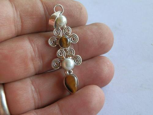 New sterling silver pearl and tiger's eye pendant - thirty (30) days to pay