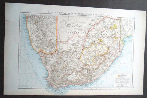 1880's ORIGINAL ANTIQUE MAP OF SOUTH AFRICA (in German) (ALSO SEE MY OTHER MAPS)