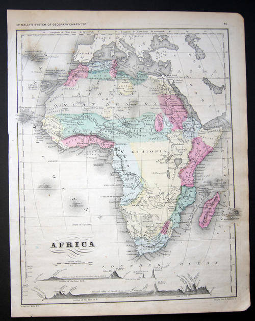 ORIGINAL ANTIQUE MITCHELLS MAP OF AFRICA FROM THE 1870'S