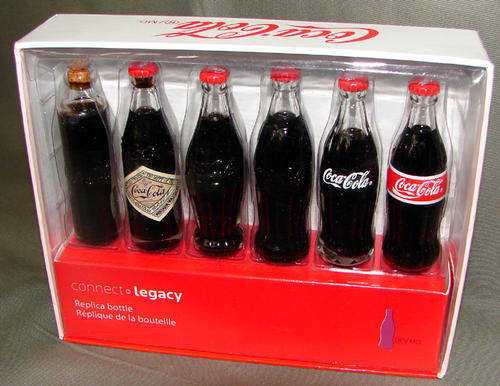 EVOLUTION OF THE COCA COLA BOTTLE - 6 MINIATURE COKE BOTTLES