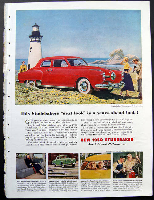 ORIGINAL VINTAGE STUDEBAKER CAR AD FROM 1950 - OVER 60 YEARS OLD (also see my other old car ads)!