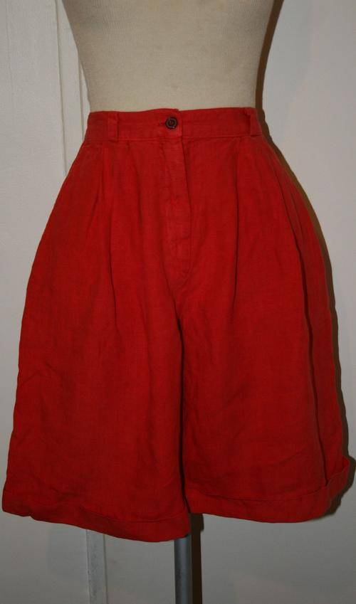 Hilton Weiner Linen Reddish Orange Burmuda High Waist Shorts - Size: 4/28
