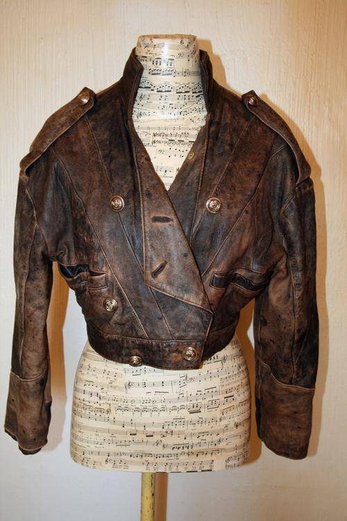 Vintage Brown Crop Leather Jacket Size:M