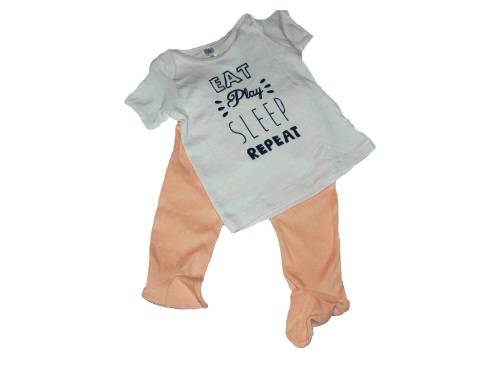 RETAIL PRICE: R 299 "Eat, play, sleep, repeat" Long Sleeve Baby Grow 6 - 12 Months PEACH AND PINK