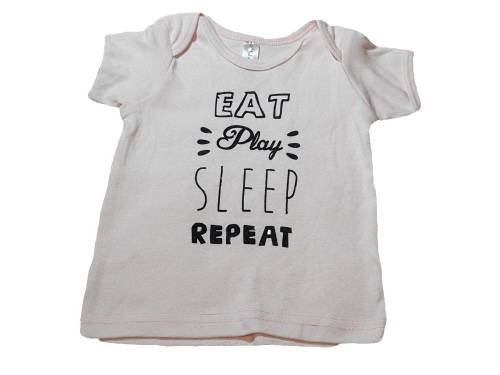 RETAIL PRICE: R 299 "Eat, play, sleep, repeat" Long Sleeve Baby Grow 6 - 12 Months PEACH AND PINK