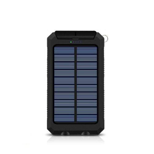 13000mAh Solar Powered Power Bank - Dual USB Output and Flashlight - BLACK