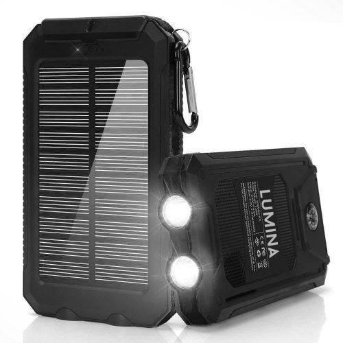 13000mAh Solar Powered Power Bank - Dual USB Output and Flashlight - BLACK