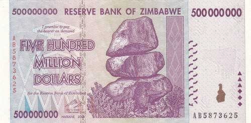 500 MILLION DOLLARS Zimbabwe Note