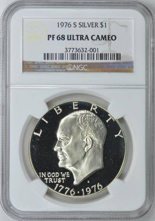 1976 EISENHOWER SILVER $1 DOLLAR  CENSUS 935!   ~NGC GRADED PF68 ULTRA CAMEO~