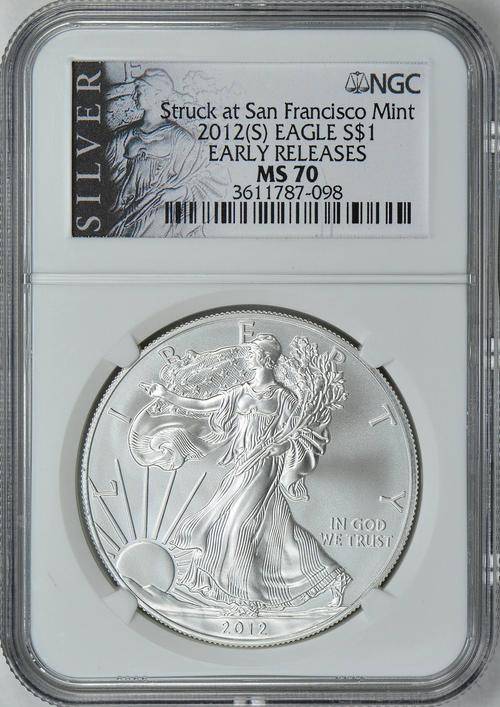 2012-S $1 Silver Eagle Early Releases Struck at San Francisco ~NGC GRADED MS-70~