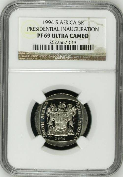 1994 Mandela Presidential Inauguration R5 Coin - NGC Proof 69 Ultra Cameo - 2 Up for Bid