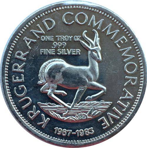 1967-1983 Krugerrand Commemorative 1 Troy Ounce .999 Fine Silver Proof Medal - 4 up for bid