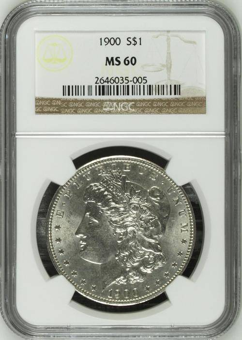 1900 MORGAN SILVER DOLLAR - NGC GRADED  - ONLY 33 GRADED MS-60!