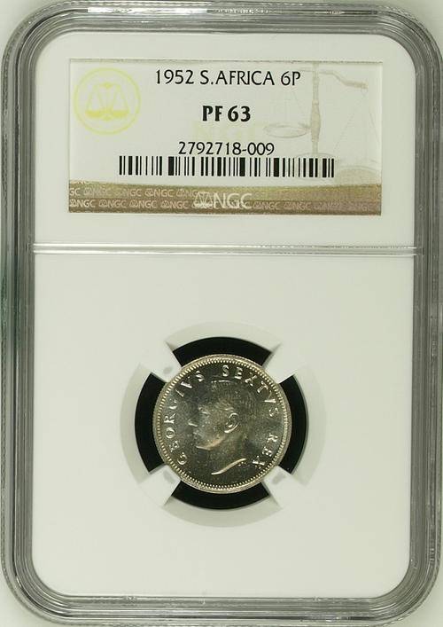 1952 NGC PROOF 63 South Africa 6p - BRIGHT & LUSTRE