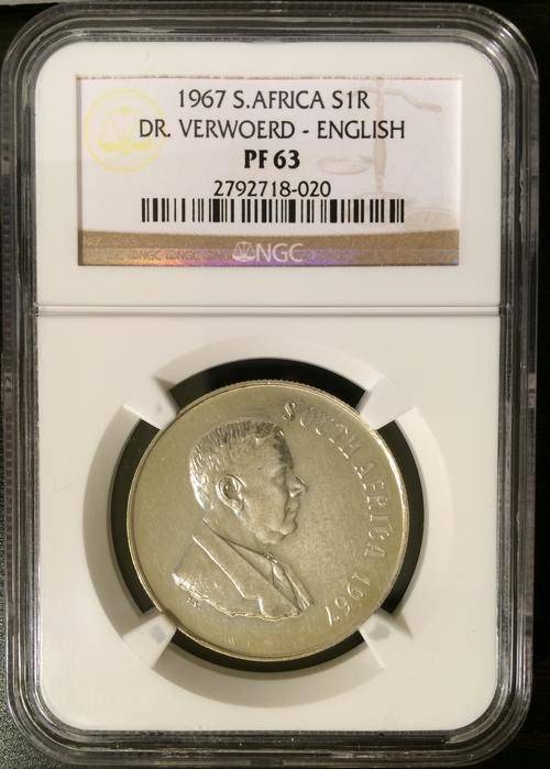 South Africa 1967 S1R Silver w/ ENGLISH NGC GRADED PF63 SUPER RARE!!!! LESS THAN 20 EXIST!!!