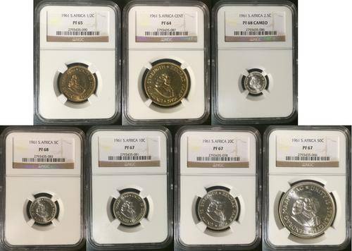 SOUTH AFRICA 1961 NGC HIGHER GRADED SET -  SOME FINEST KNOWN GRADES! BID PER COIN TO TAKE ALL -