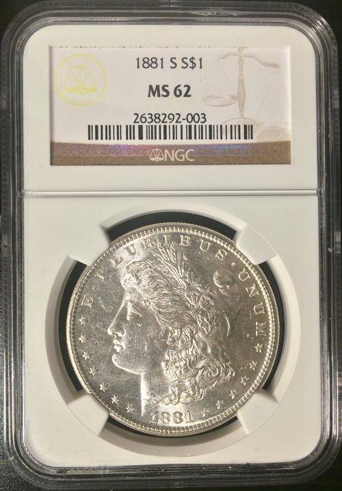 1881-S SILVER AMERICAN MORGAN DOLLAR "Cowboy Currency" - NGC GRADED MS62-