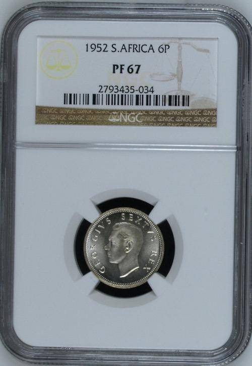 1952 SOUTH AFRICA 6p - ONLY 4 GRADED HIGHER - NGC GRADED PF67
