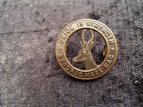 Union Is Strength/Eendrag Maak Mag Brass Springbok Badge - Diameter 26mm