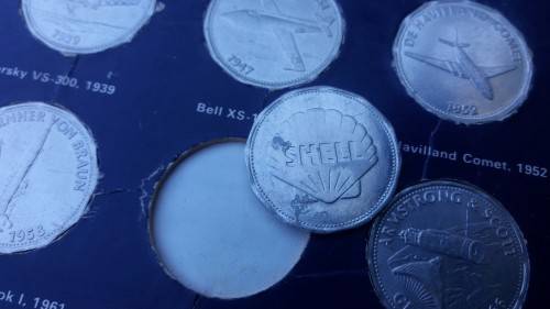 Complete set of 20 Shell Man in flight Commemorative coin collection in display card.