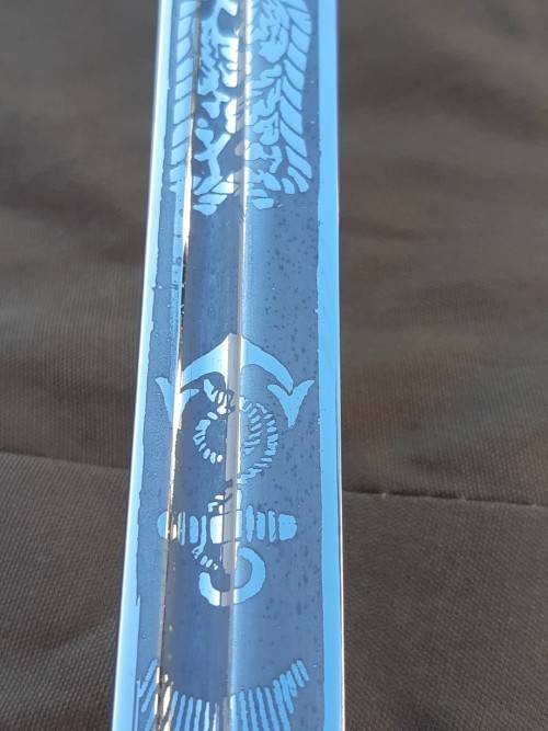 South African Naval Officers sword Pre 1994 with Old South African coat of arms on blade