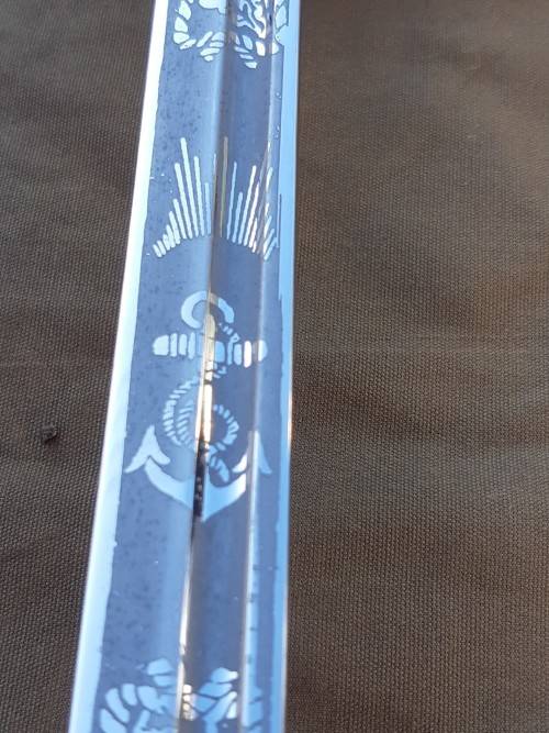 South African Naval Officers sword Pre 1994 with Old South African coat of arms on blade