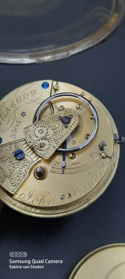 JOHN FISHER GLASGOW ENGLISH LEVER Pocket watch.Fuzee movement .. Sterling silver case Working 1800`s
