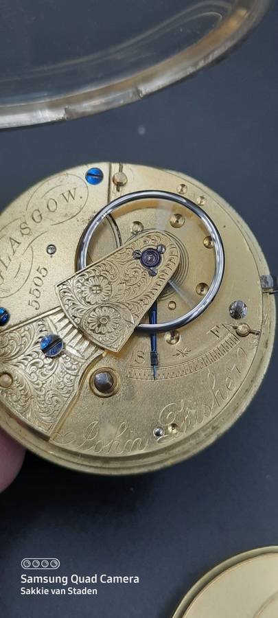 JOHN FISHER GLASGOW ENGLISH LEVER Pocket watch.Fuzee movement .. Sterling silver case Working 1800`s