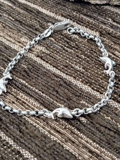 sterling silver dolphin bracelet 19.4cm