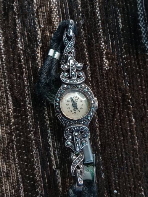 Sterling Silver and Marasite antique ladies watch