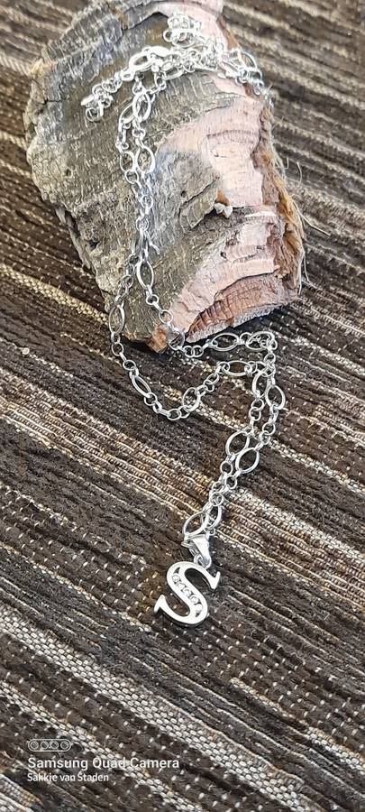 Sterling silver Long chain with `S` pendant 58cm