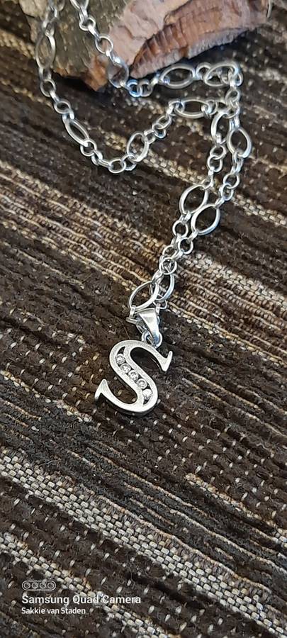 Sterling silver Long chain with `S` pendant 58cm