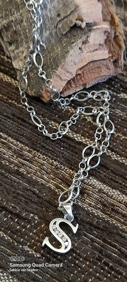 Sterling silver Long chain with `S` pendant 58cm