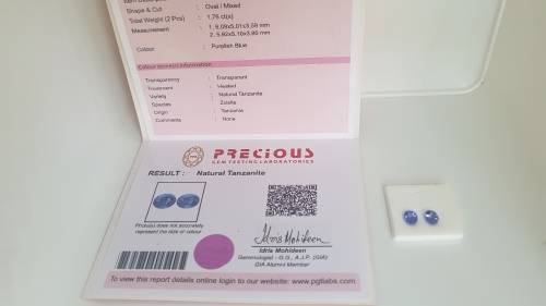 1.76ct CERTIFIED pair Tanzanites