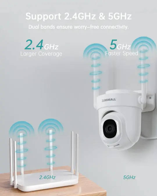 4MP PTZ Dual-Band 5G/2.4G ZUMIMALL Wired Security Camera
