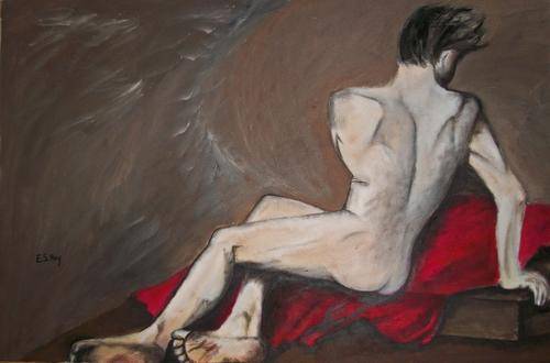 "Nude Man" Oil on Canvas Painting (91cm x 61cm) by E.S.Hoy