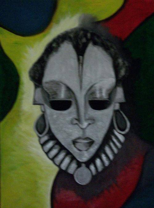 "African Mask" Oil on Canvas Painting (61cm x 46cm) By E.S.Hoy