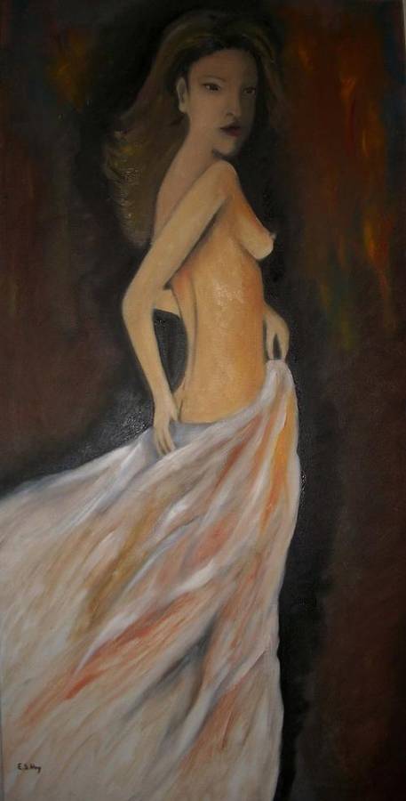 "BEAUTIFUL WOMAN" Oil On Canvas Painting (101cm x 50cm) By E.S.Hoy