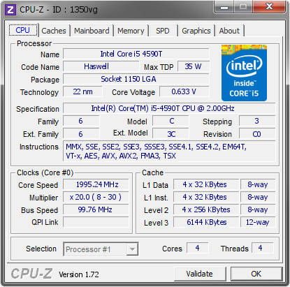 Intel Core i5-4590T Processor (6M Cache, 2.00 GHz)