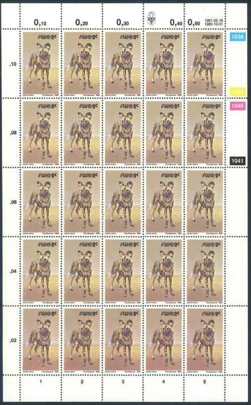 SWA 1987 Wildlife Definitive Reprint 2c Sheet of Hunting Dog stamps (**)