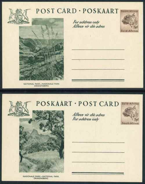 South Africa unused Pre-printed green "National Parks" 1 1/2d Leopard Postcards x (7)