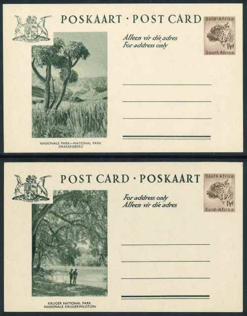 South Africa unused Pre-printed green "National Parks" 1 1/2d Leopard Postcards x (7)
