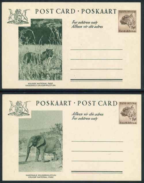 South Africa unused Pre-printed green "National Parks" 1 1/2d Leopard Postcards x (7)