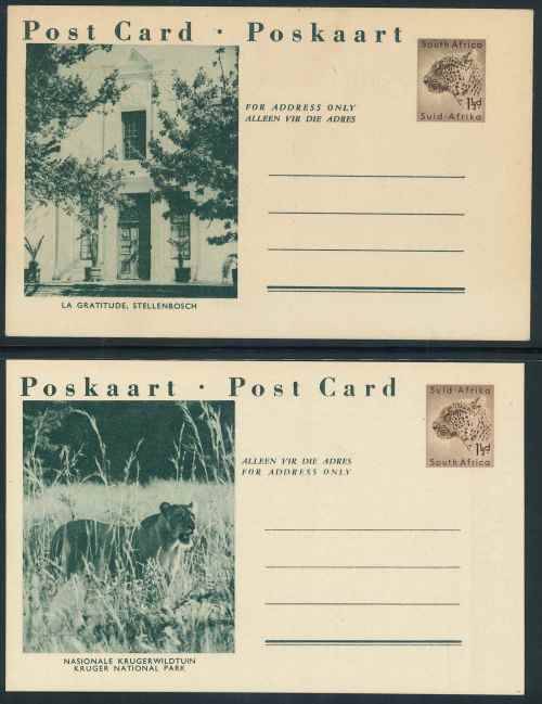 South Africa unused Pre-printed green 1 1/2d Leopard Postcards x (8)