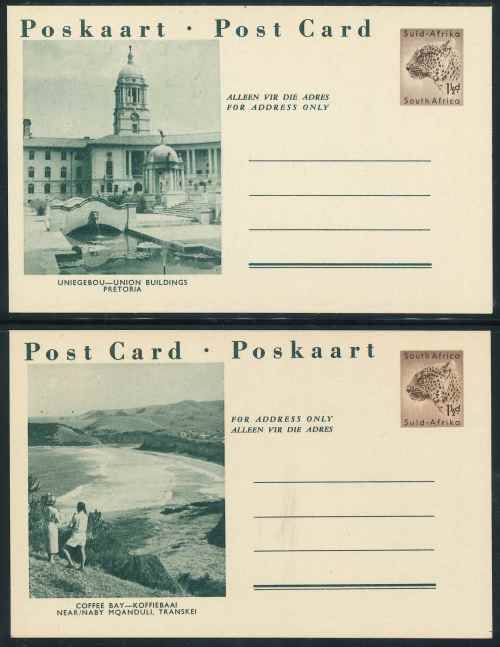 South Africa unused Pre-printed green 1 1/2d Leopard Postcards x (8)