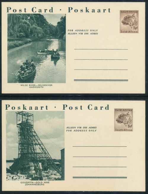 South Africa unused Pre-printed green 1 1/2d Leopard Postcards x (8)