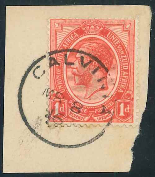South Africa 1913 KGV 1d Head Stamp on Piece with 1916 "Calvinia" Relief Cancel