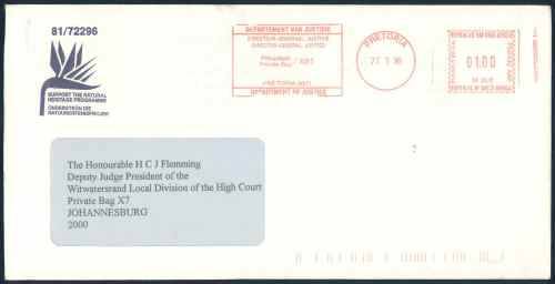 South Africa 1998 Official Ministry of Justice Signed Letter (A.M. Omar) PLUS Original Cover